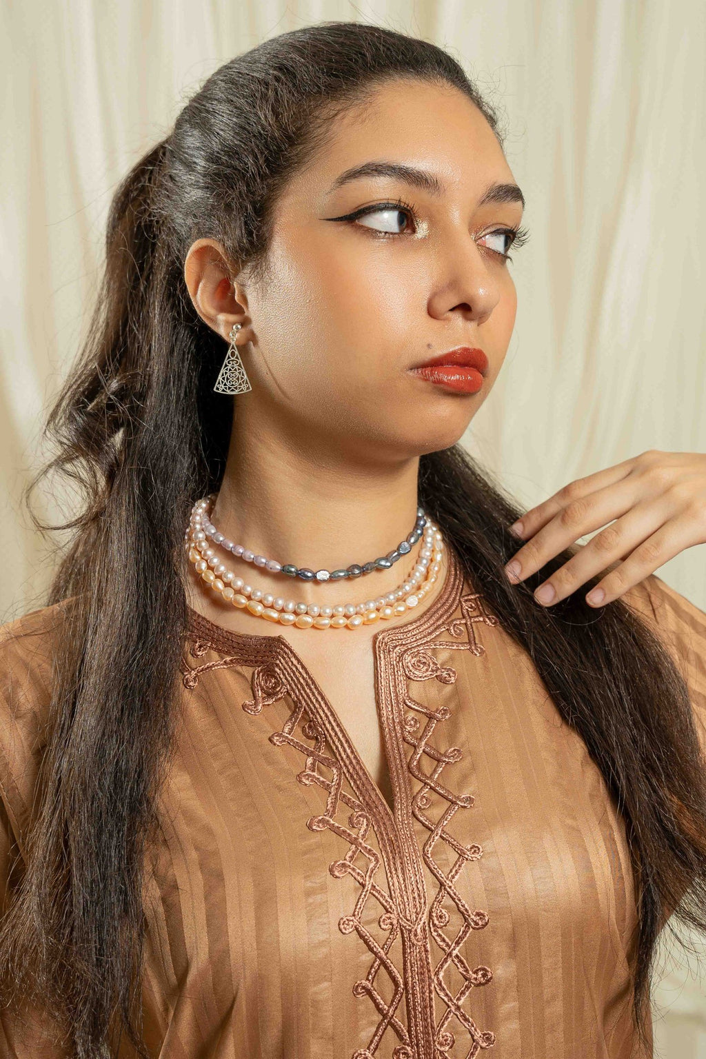 Mocha cotton embroidered set