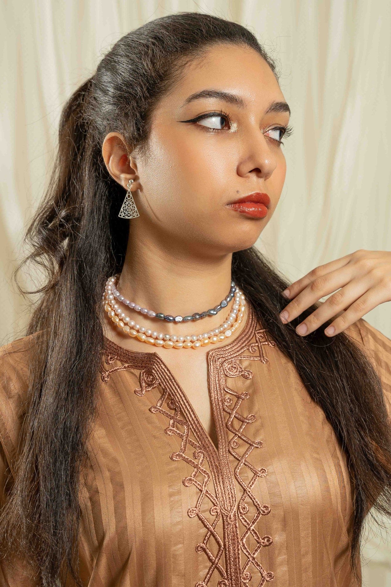 Mocha cotton embroidered set