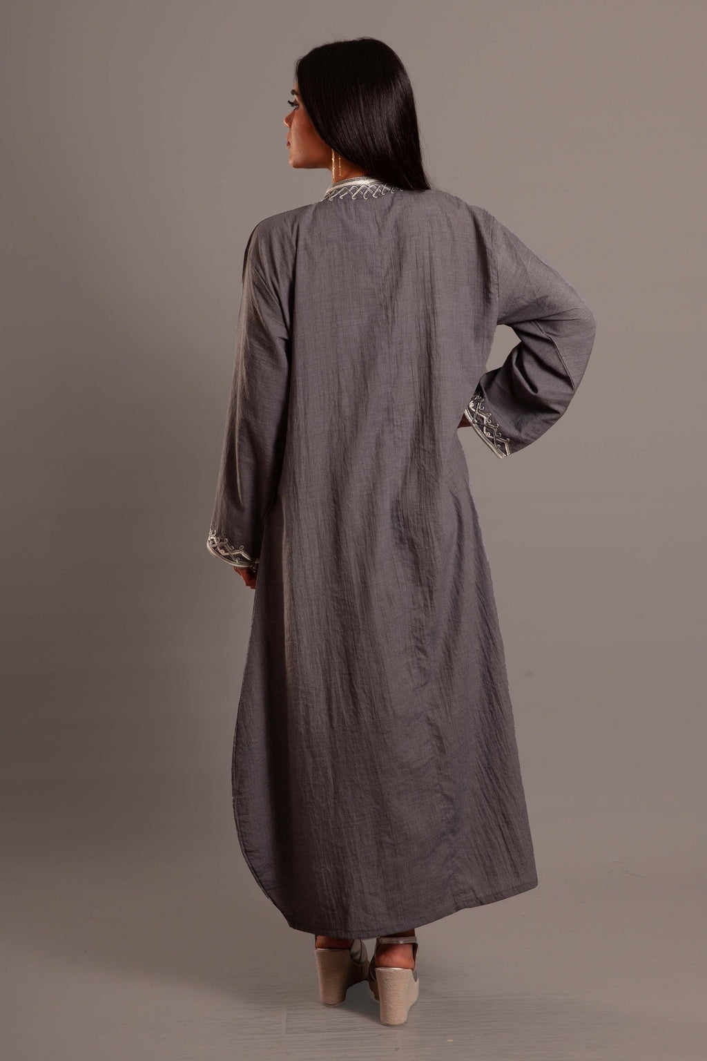 Grey cotton embroidered dress