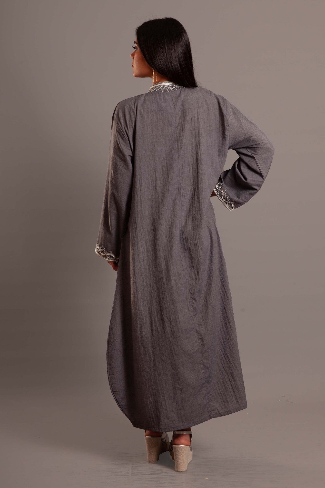 Grey cotton embroidered dress