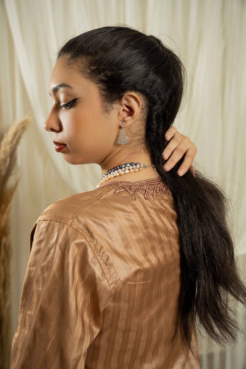 Mocha cotton embroidered set