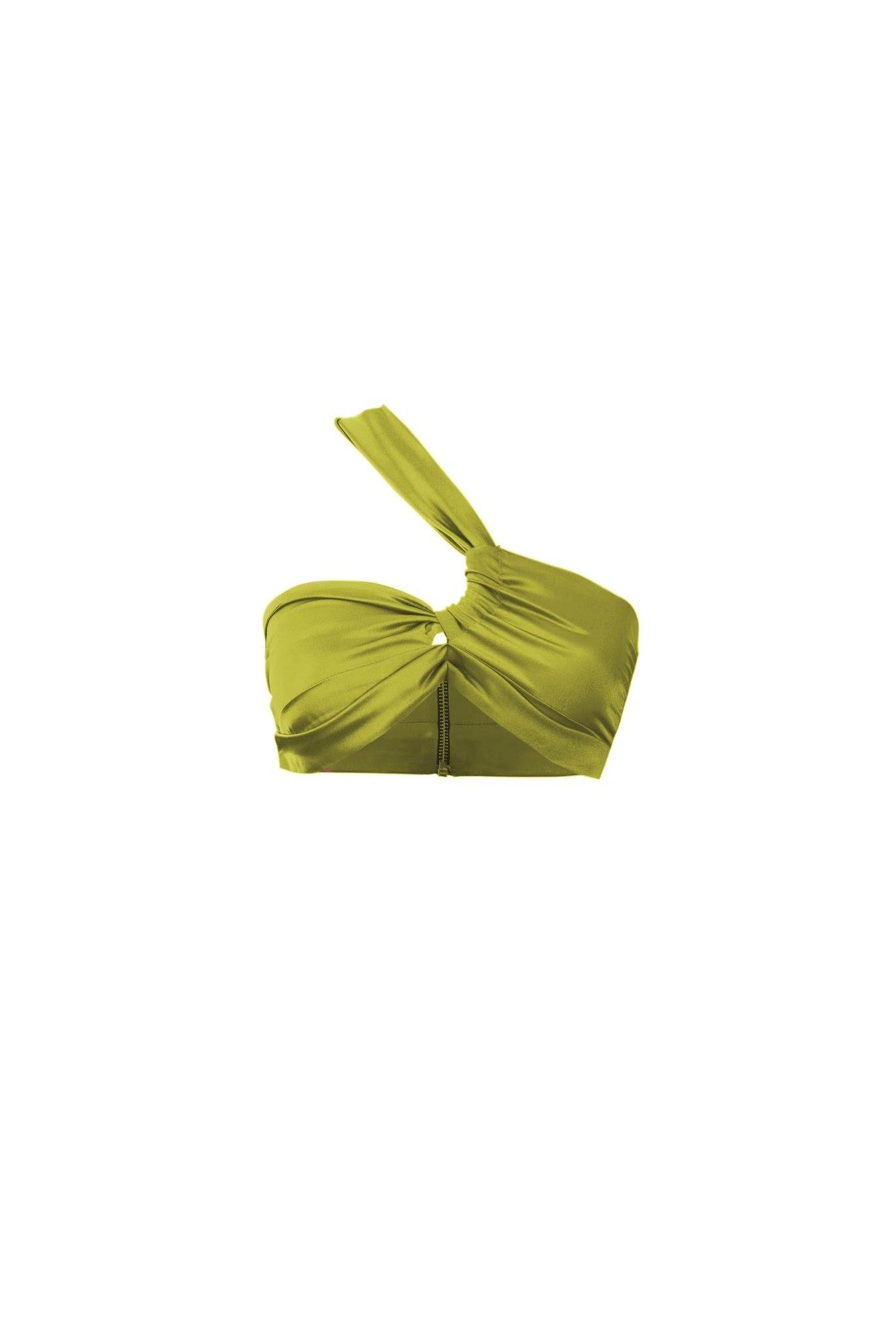 Cross Shoulder Silk Crop Top - Olive