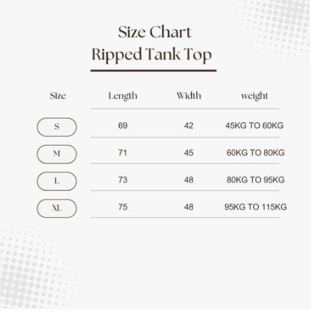 Black Tank Top Size Chart
