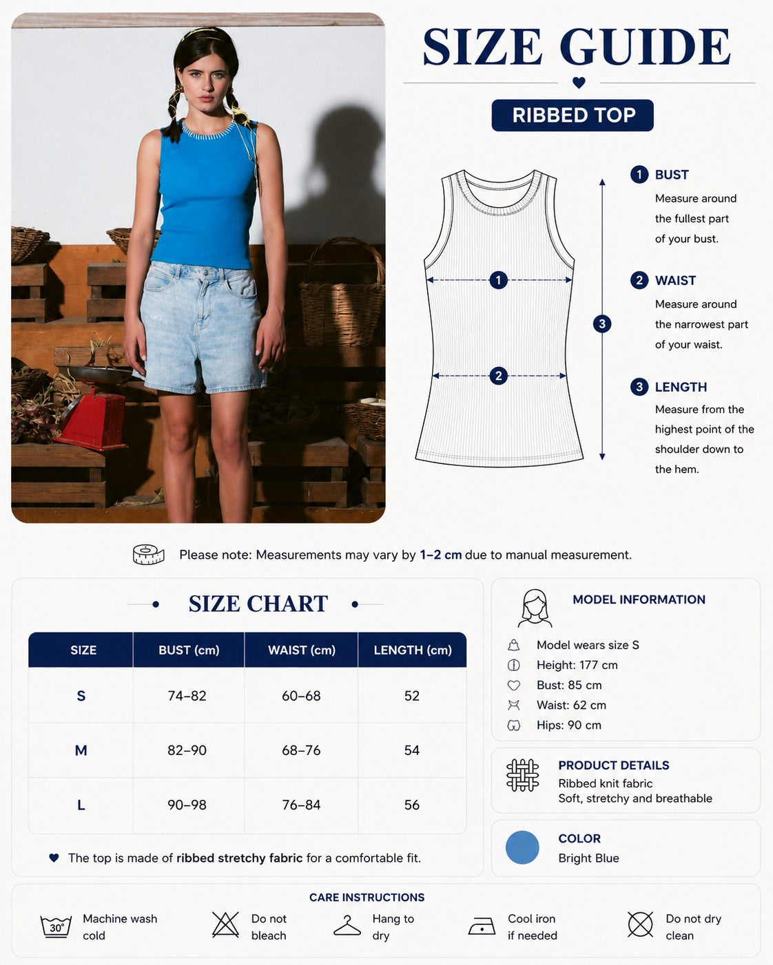Blue Tank Top Size Chart