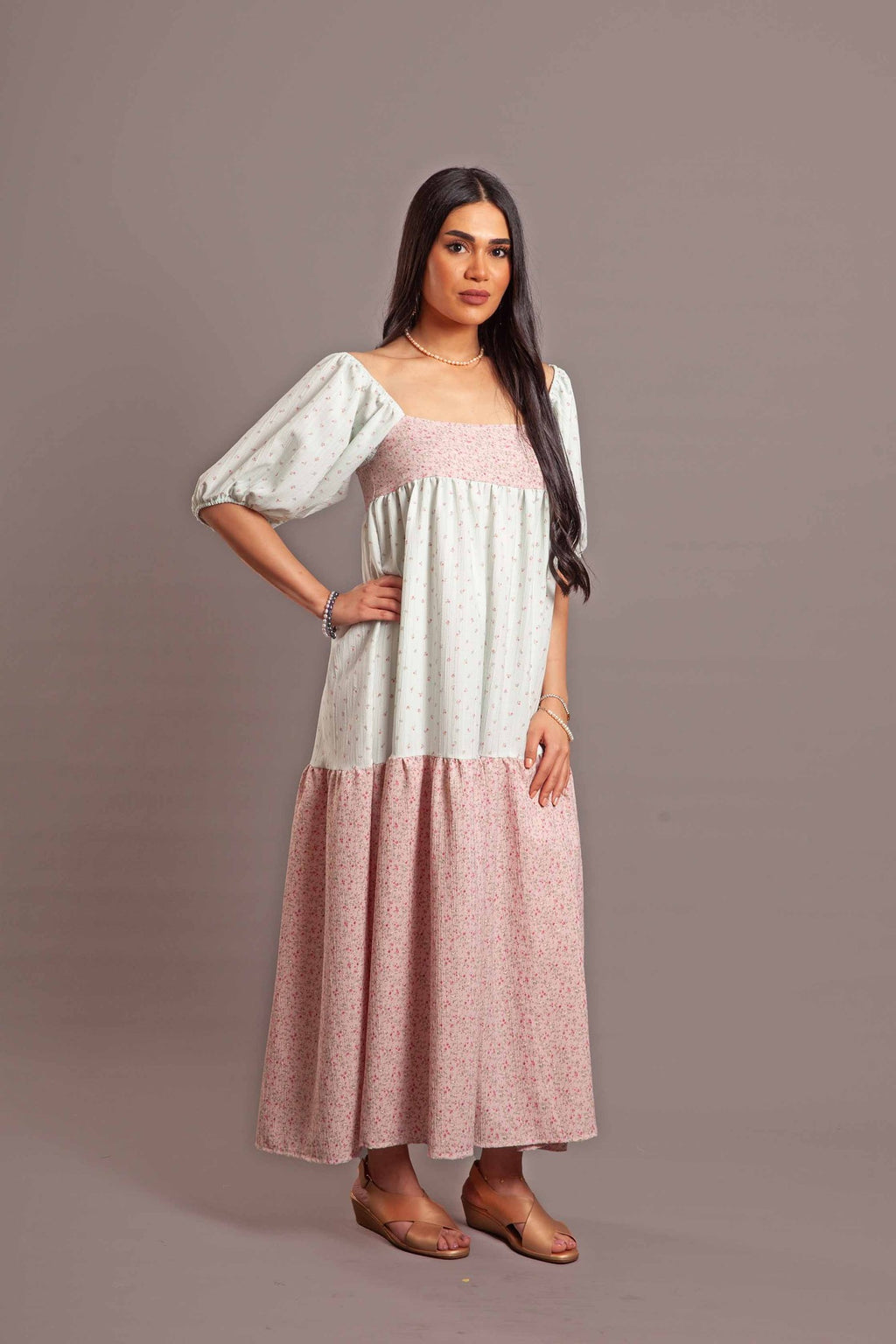 Mint-cashmere floral cotton dress