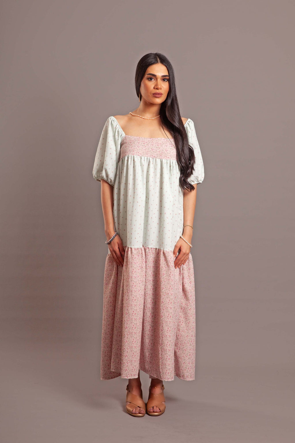 Mint-cashmere floral cotton dress